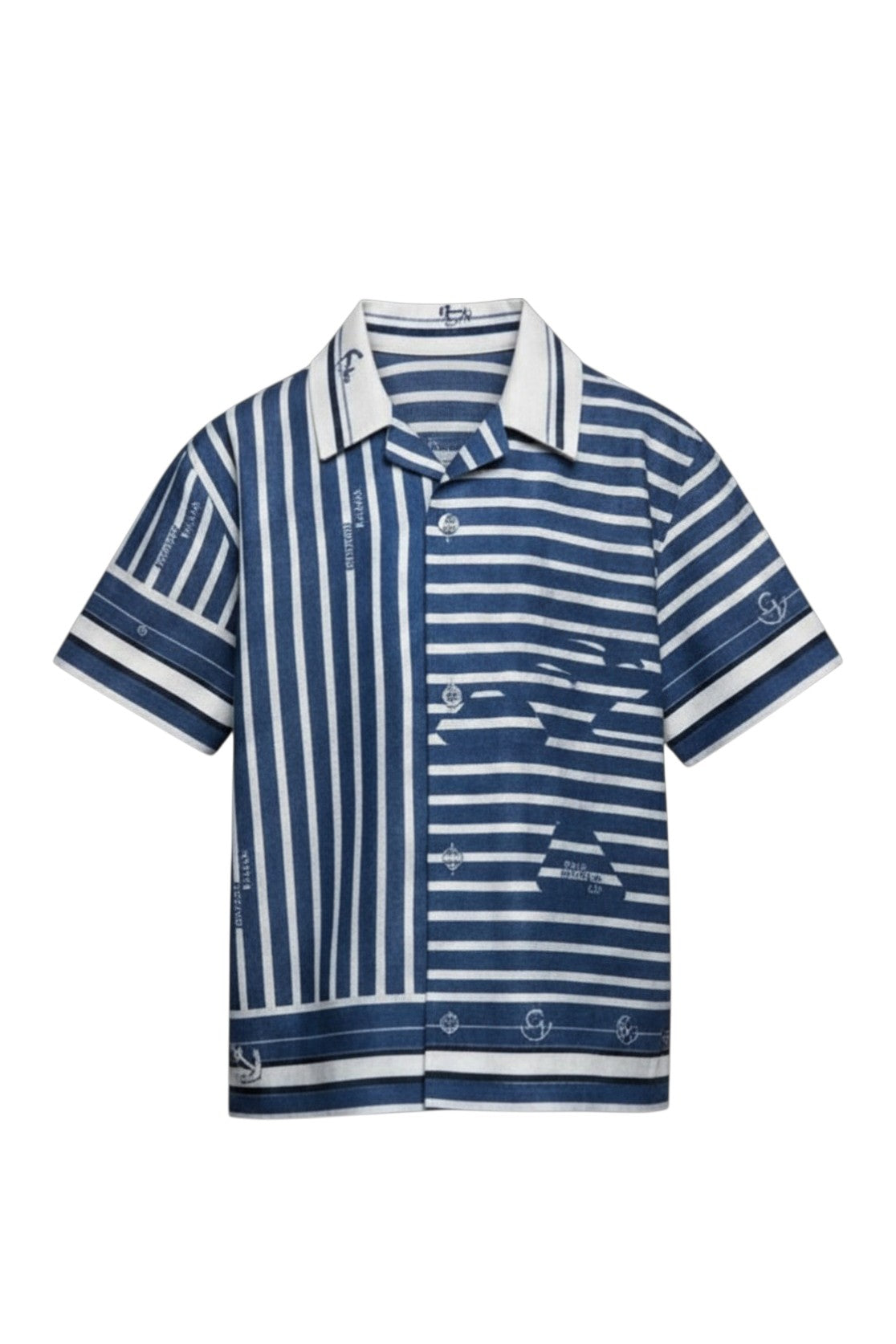 Navy linen shirt with a classic collar and short sleeves