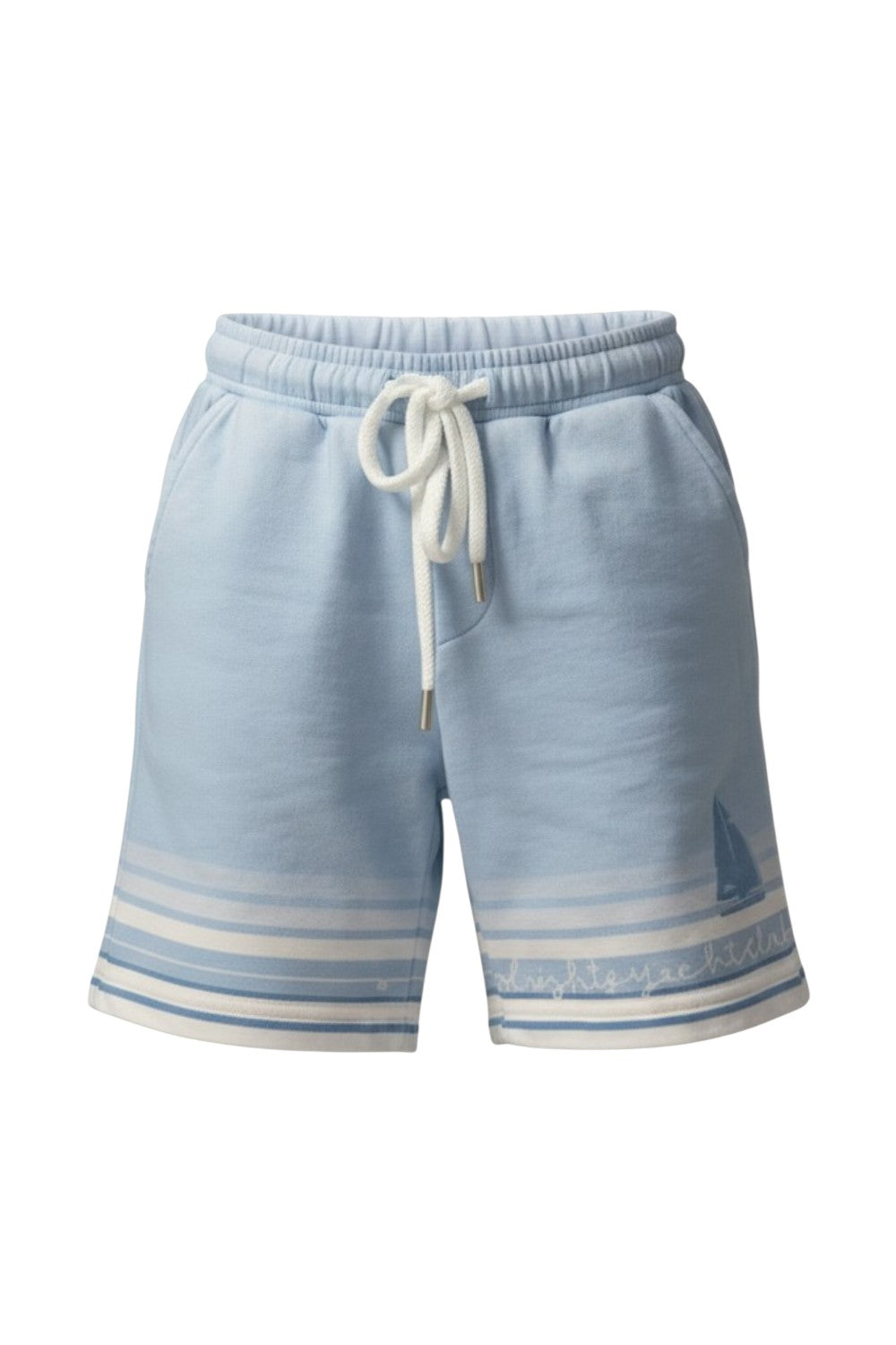 Light blue drawstring shorts with striped print