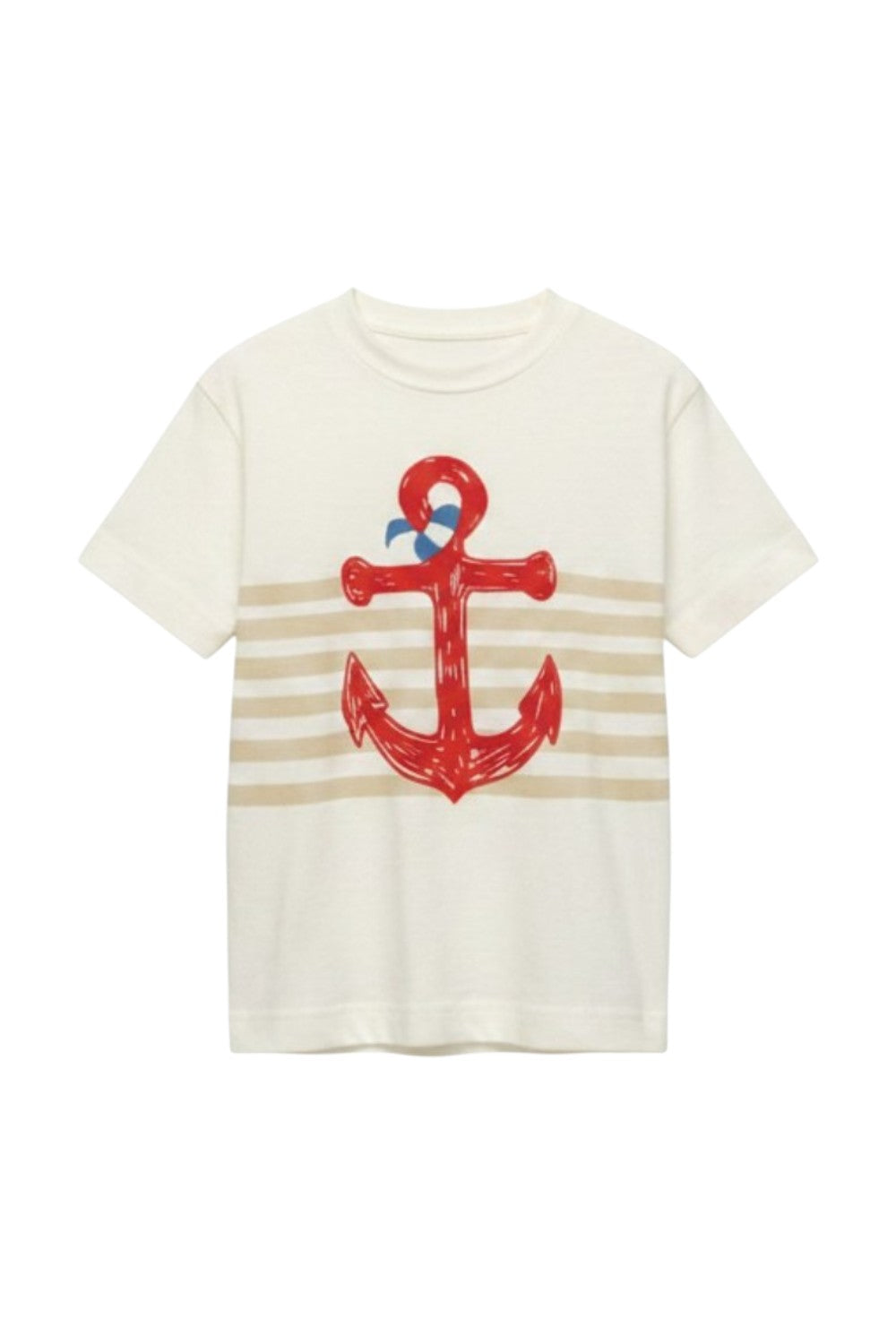 Off-white t-shirt with beige stripes and a large red anchor print