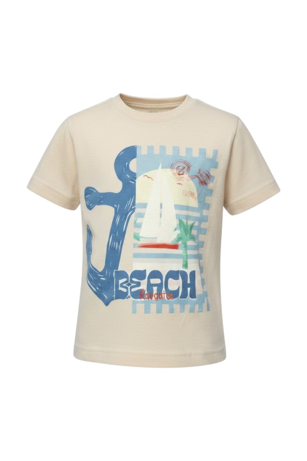 Beige t-shirt with anchor and post card print