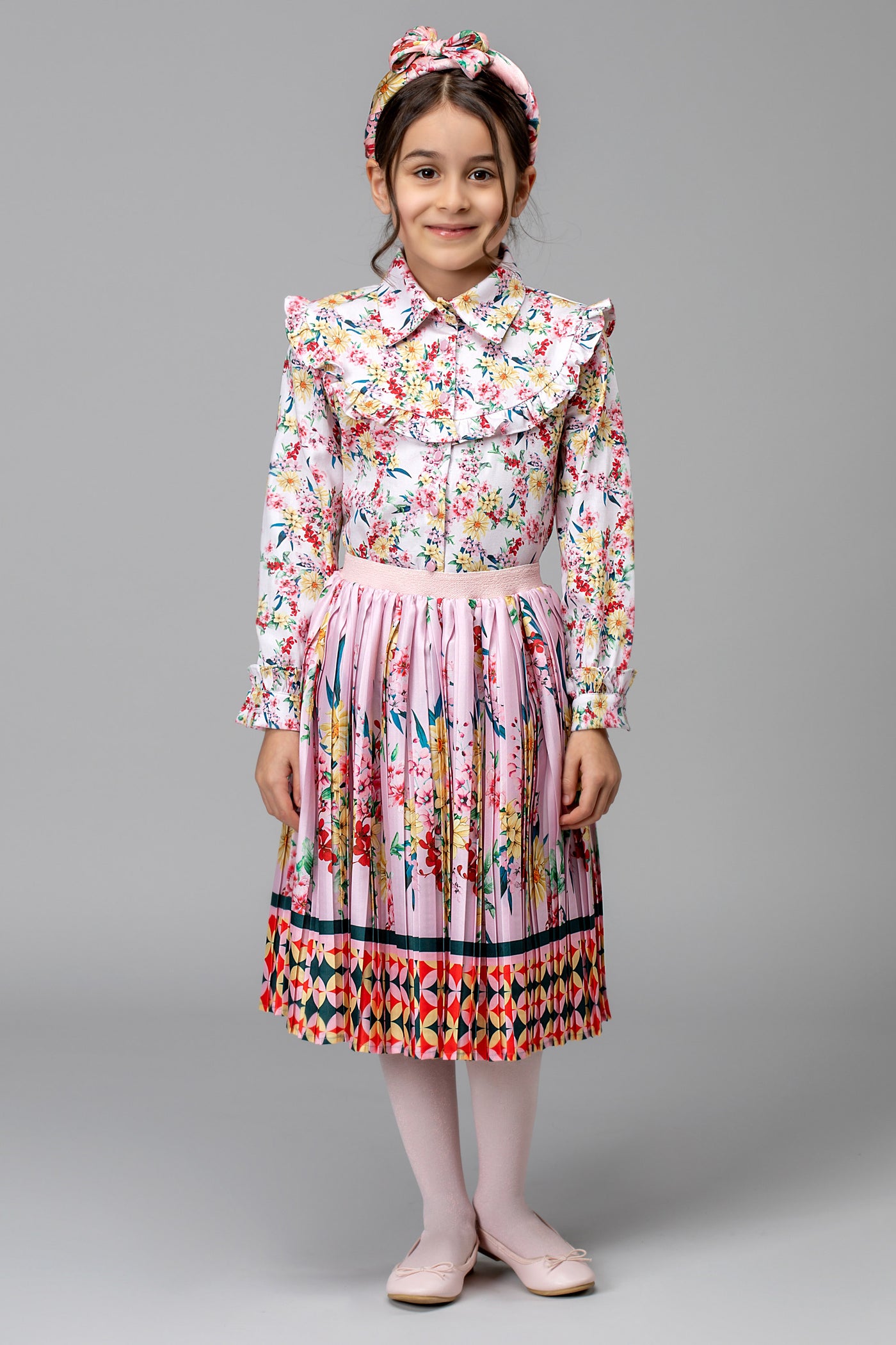 Printed floral pleated skirt