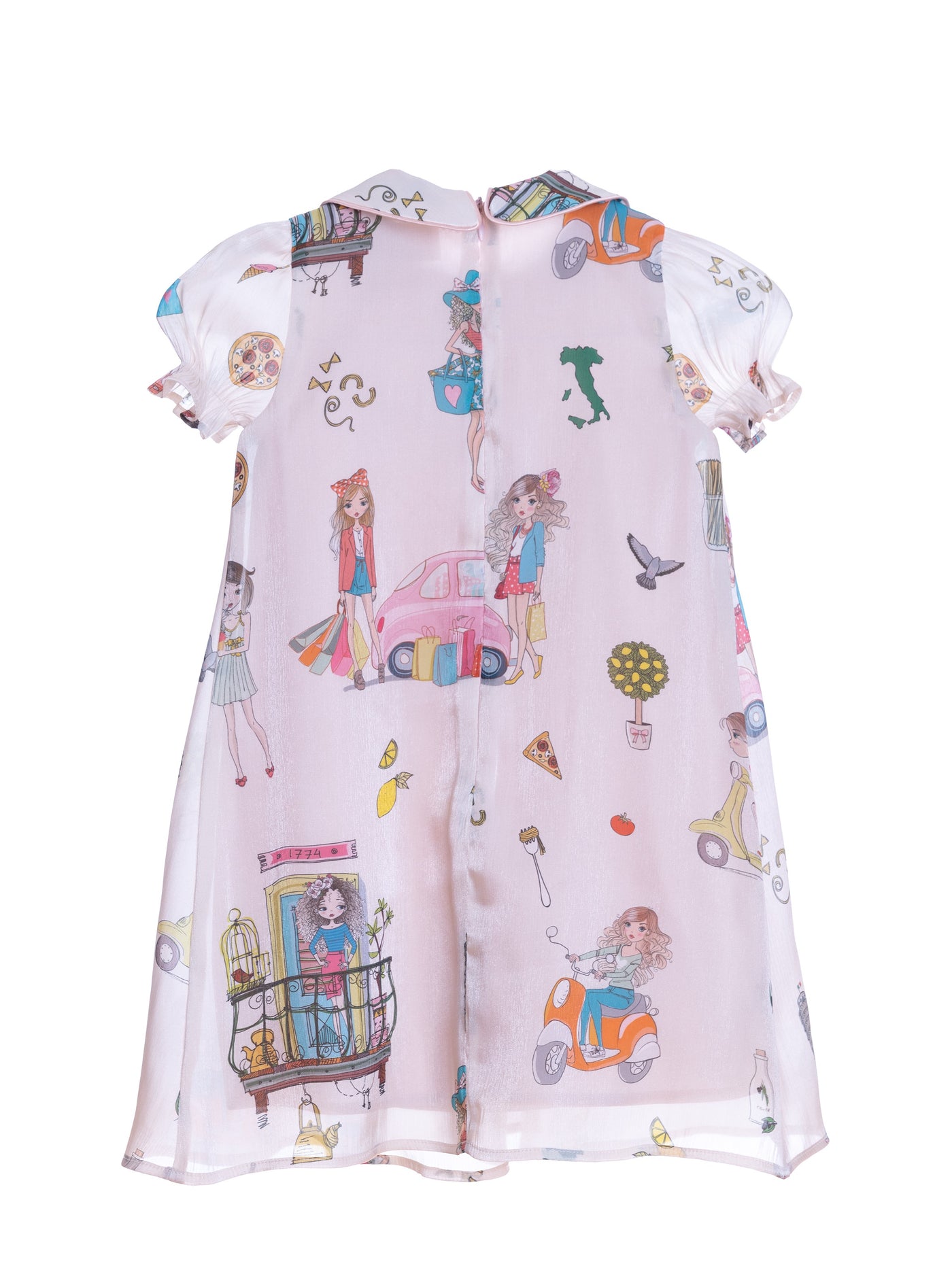 Ivory shiny Ciao Italia dress with collar and bow