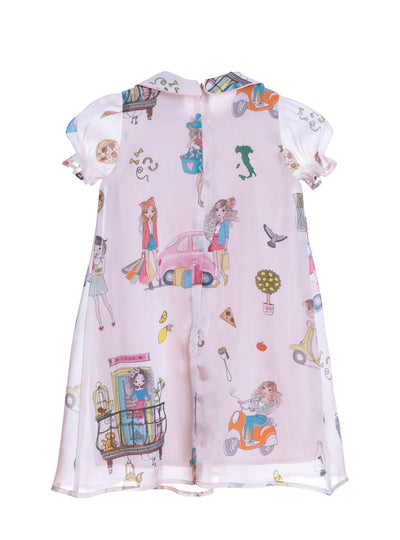 Ivory shiny Ciao Italia dress with collar and bow