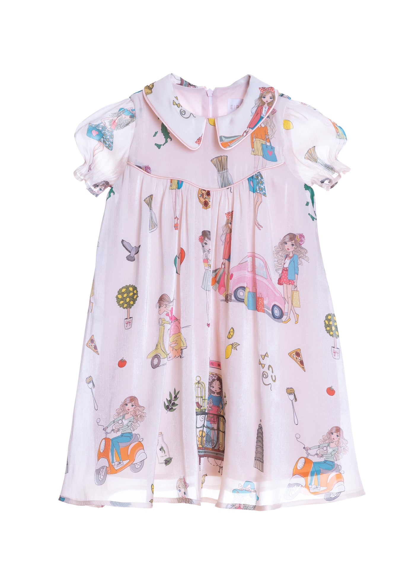 Ivory shiny Ciao Italia dress with collar and bow