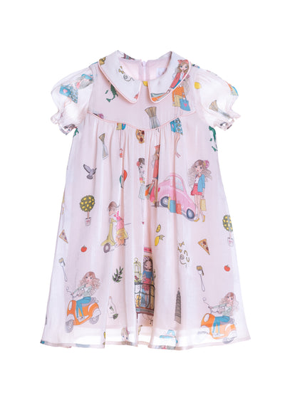 Ivory shiny Ciao Italia dress with collar and bow
