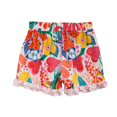 Cotton multicolor floral shorts with frills