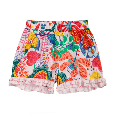 Cotton multicolor floral shorts with frills