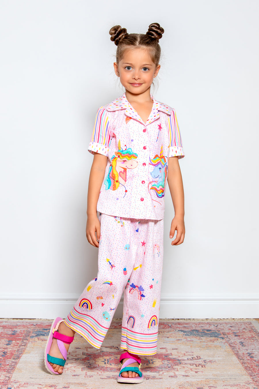 Unicorns and rainbows shirt and trousers set with hand-made embellishments