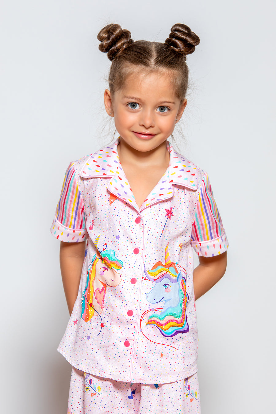 Unicorns and rainbows shirt and trousers set with hand-made embellishments