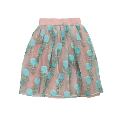 Light blue dots with fringes organza skirt