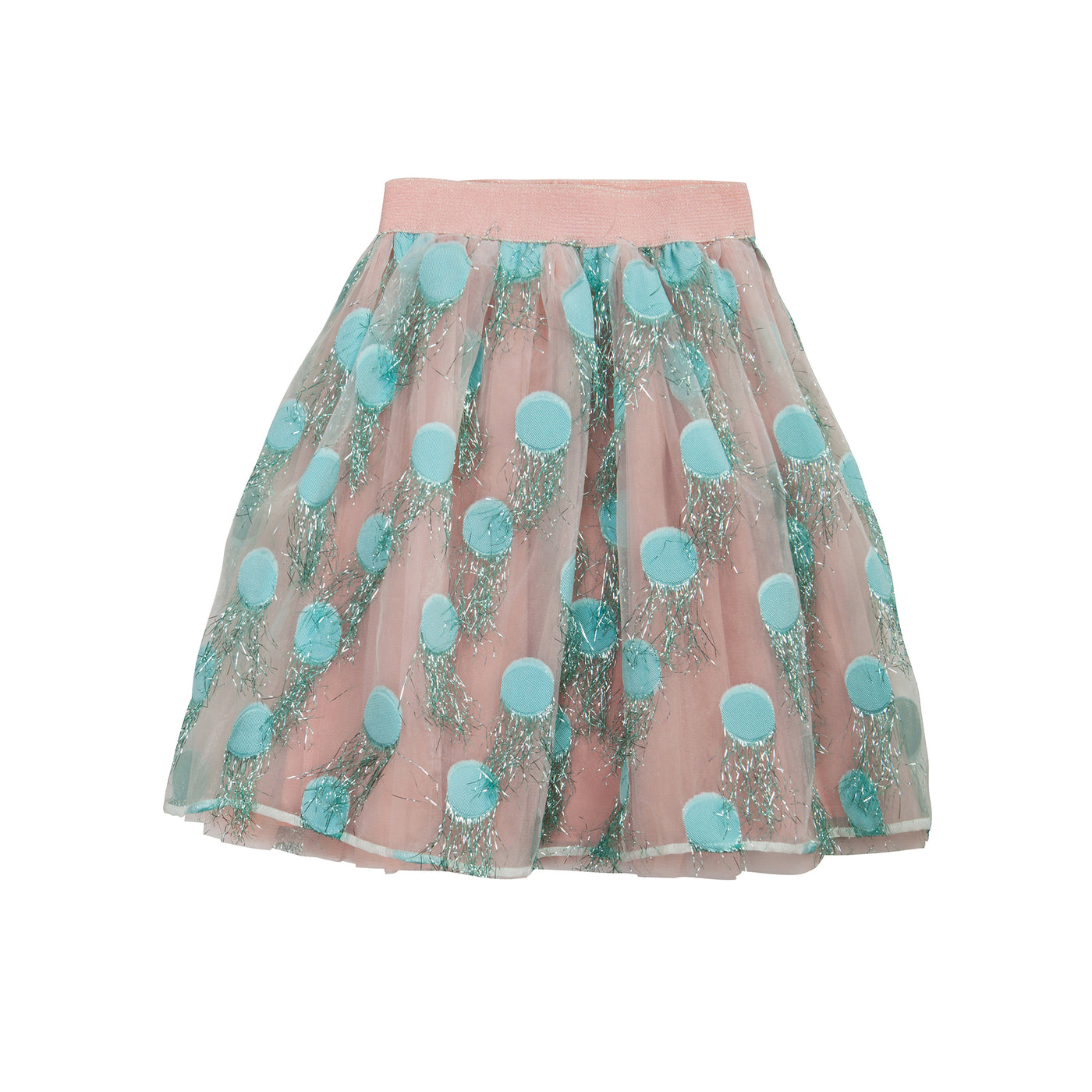 Light blue dots with fringes organza skirt