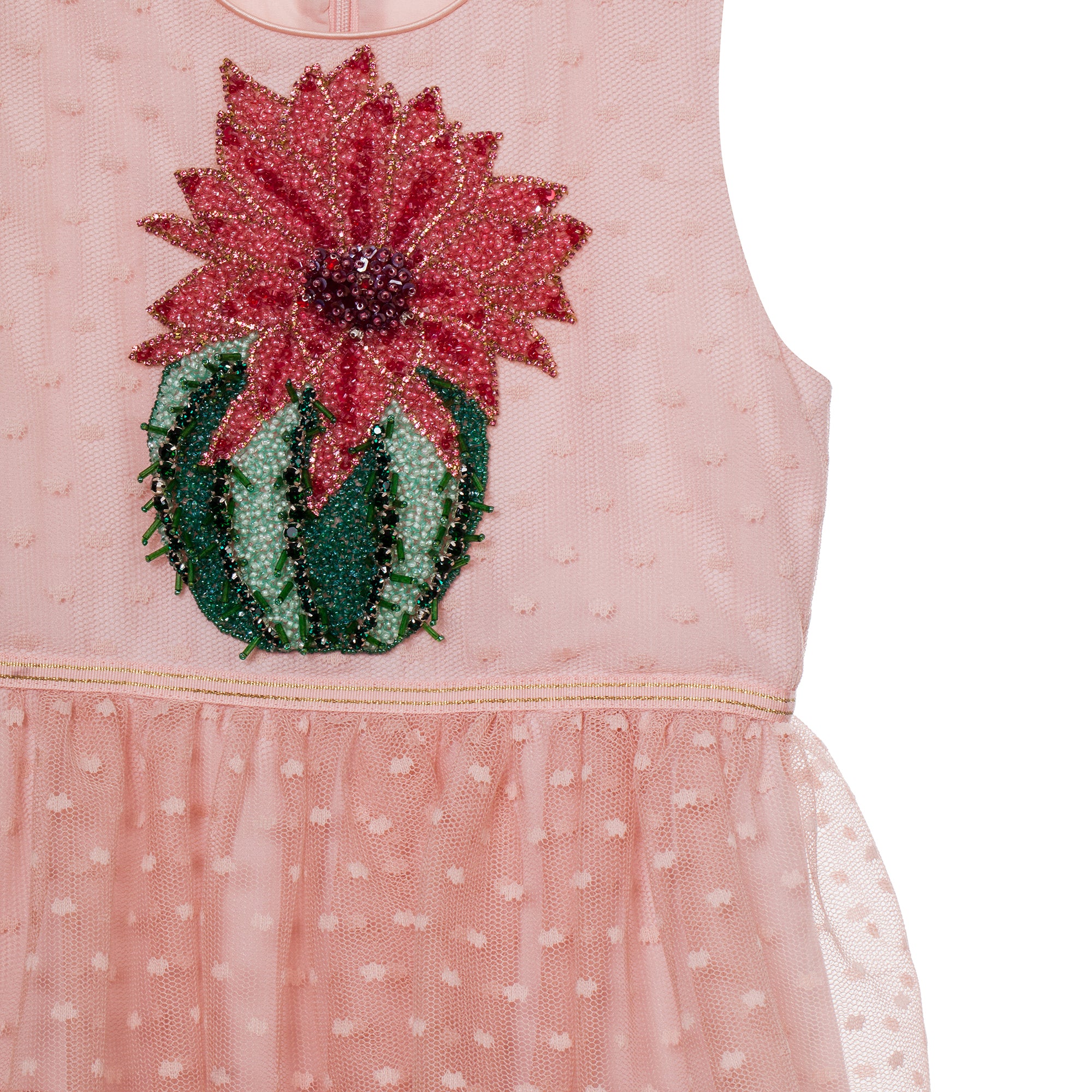 Pink tulle dress with hand-made cactus with flower embroidery