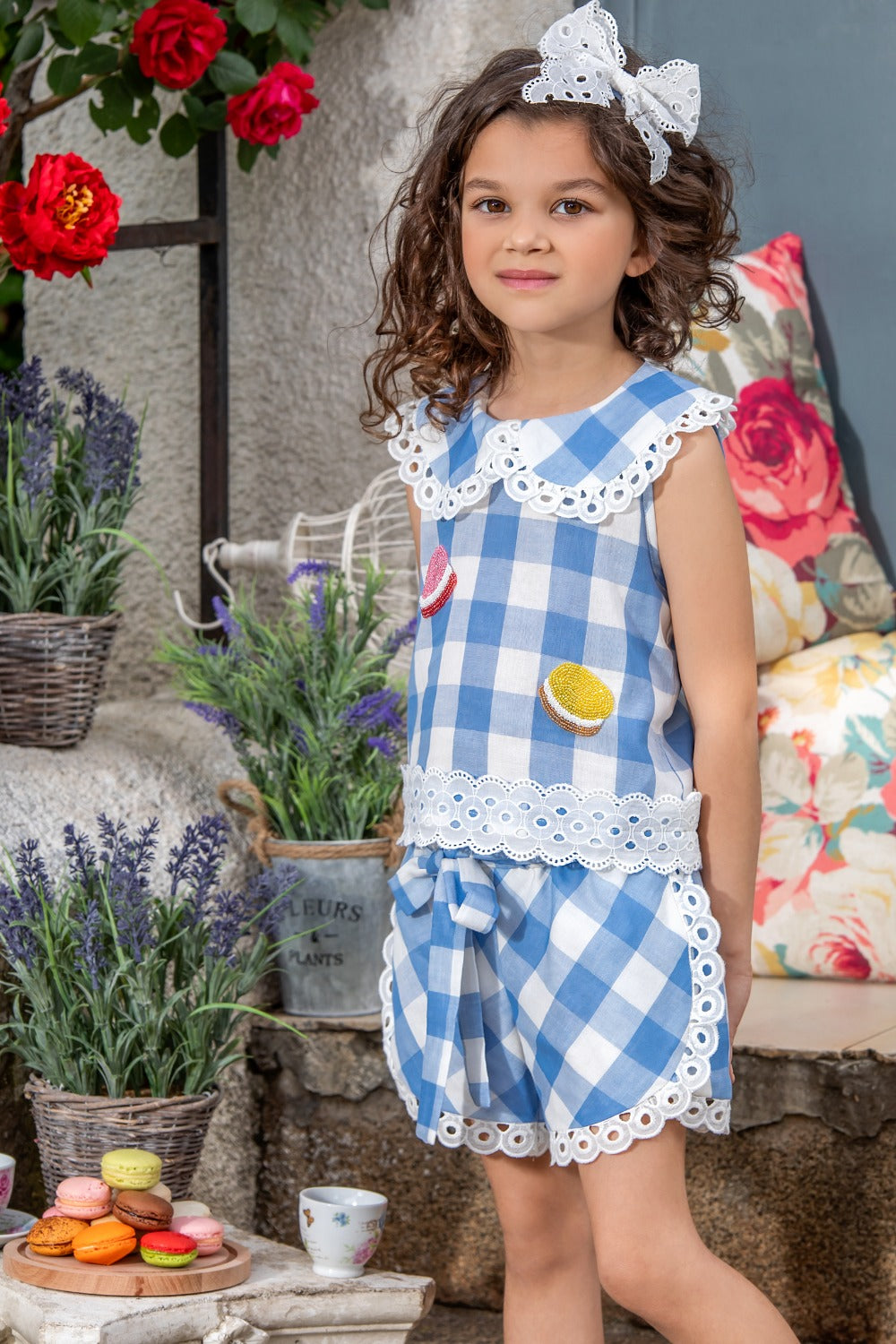 Cotton shorts in baby blue and white check