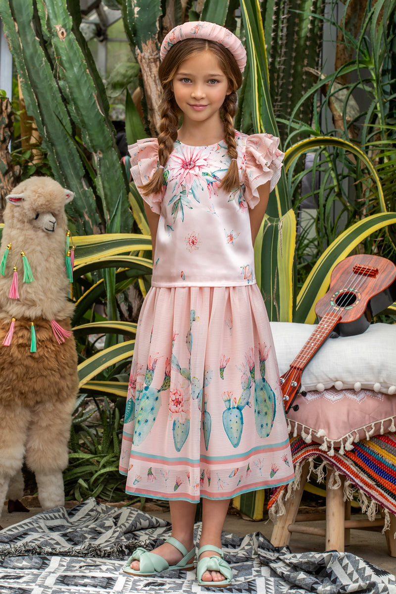 Light pink cactuses and flowers skirt