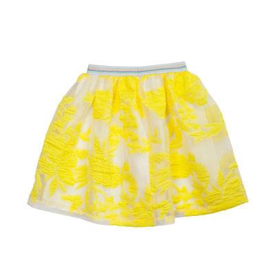Yellow neon floral organza short top and skirt set