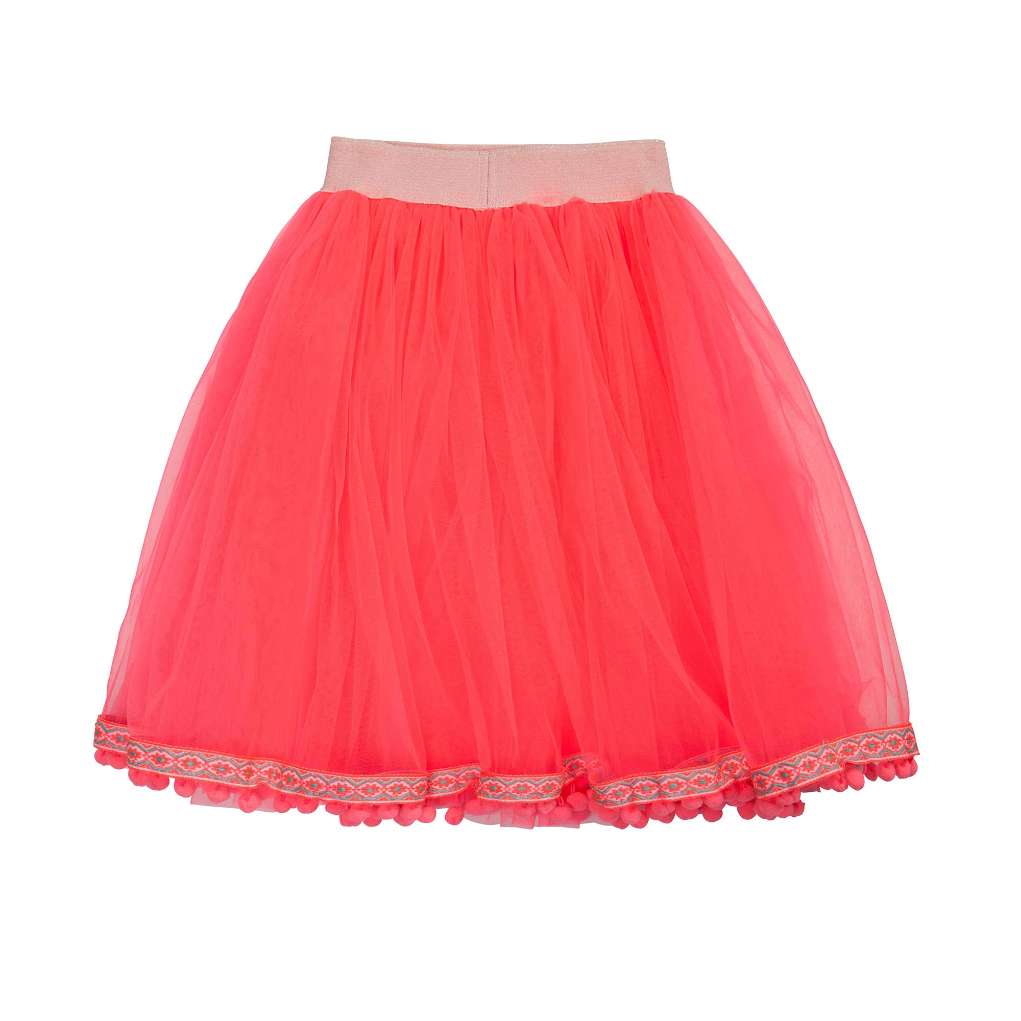 Pink neon tulle skirt with pom poms