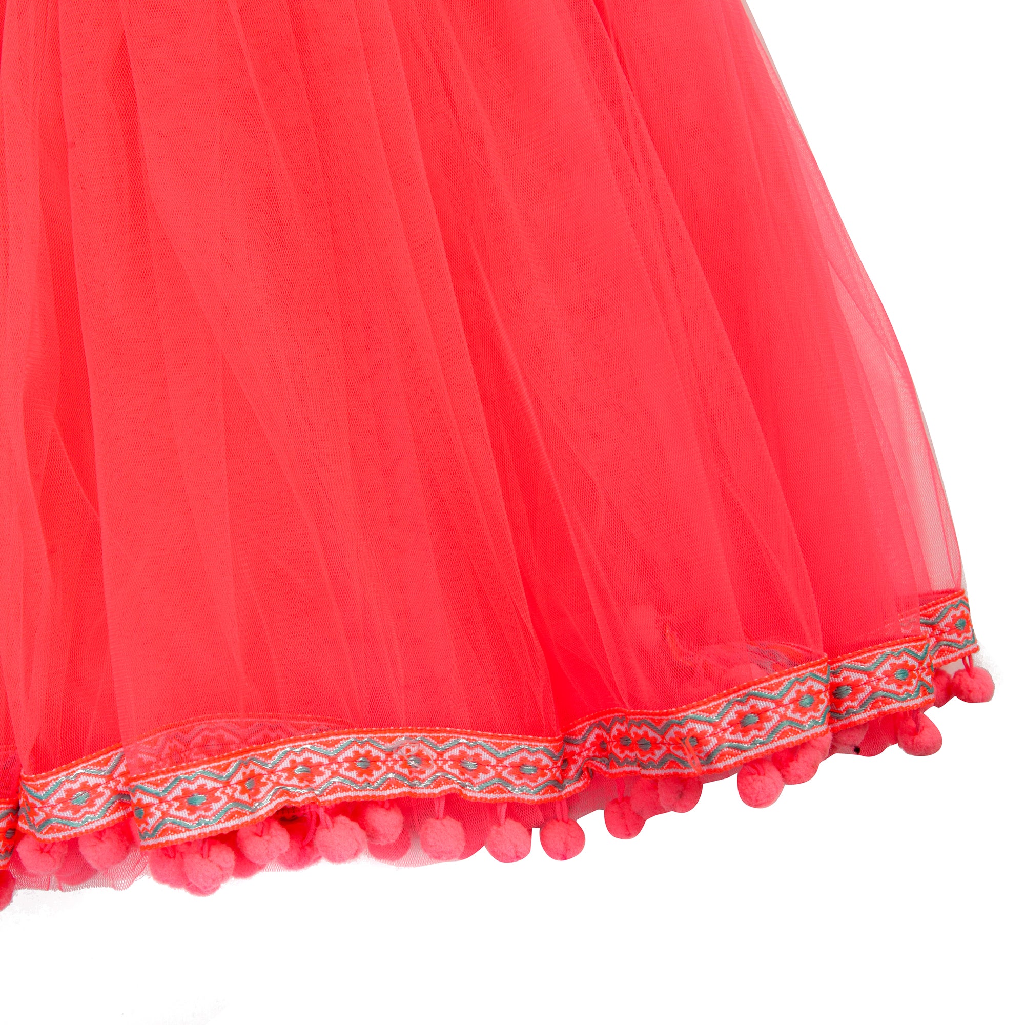 Pink neon tulle skirt with pom poms