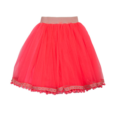 Pink neon tulle skirt with pom poms