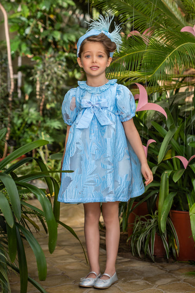 Blue floral organza dress with bow