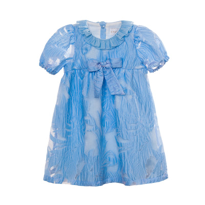 Blue floral organza dress with bow