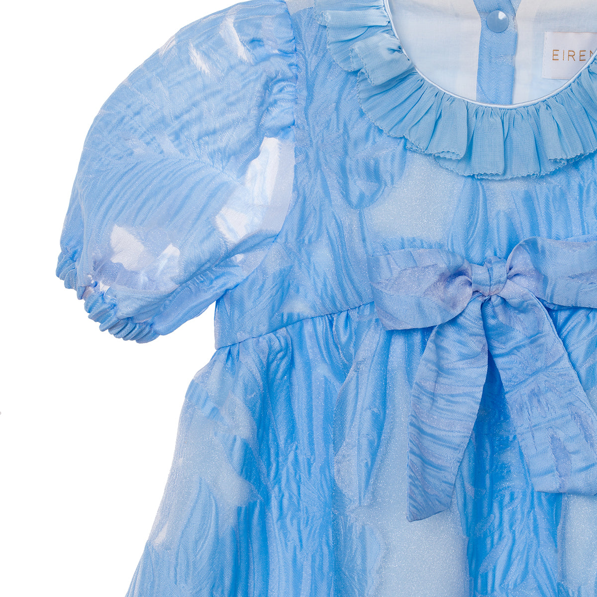 Blue floral organza dress with bow