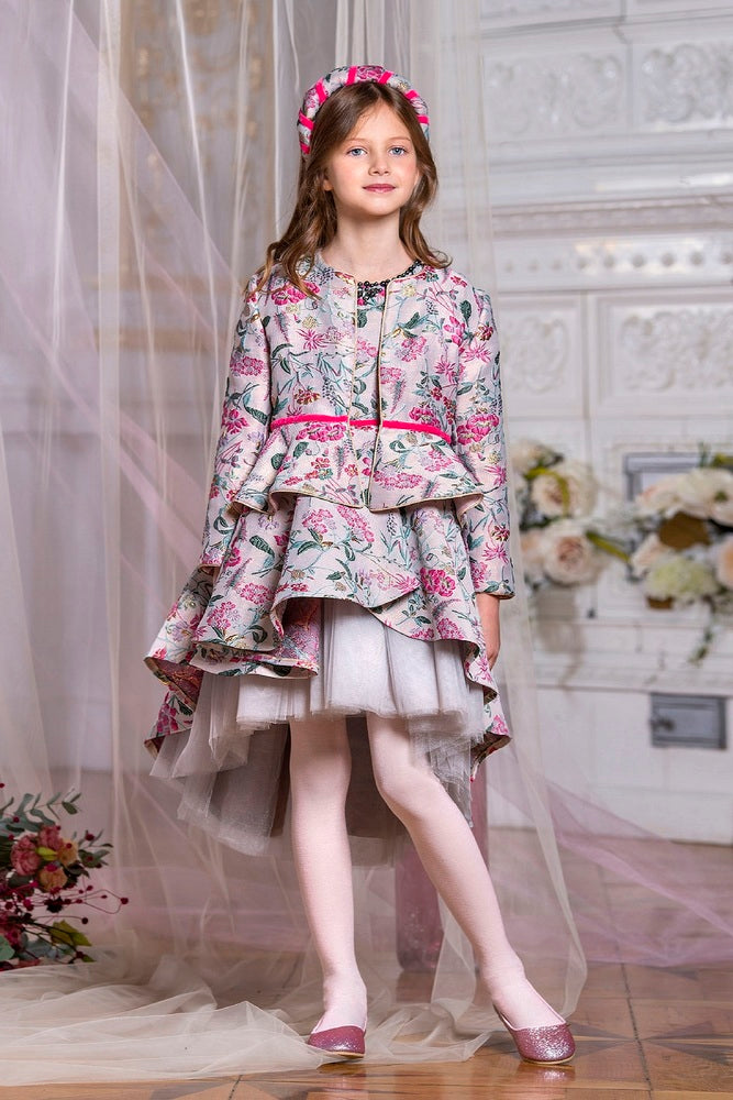 Pink floral jacquard blazer