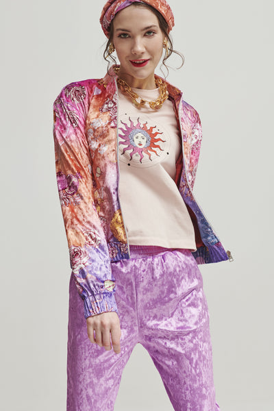Colorful bomber jacket with beautiful mystical motifs