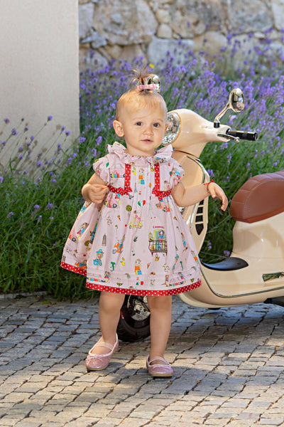 Baby pink Ciao Italia satin cotton dress with polka dots details