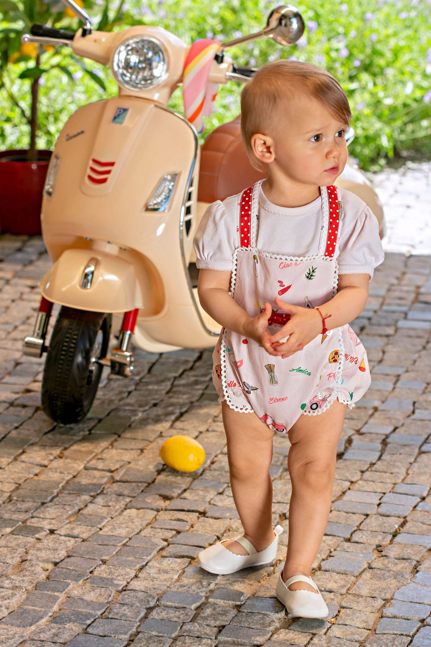 Baby pink Ciao Italia satin cotton shortie with polka dots details