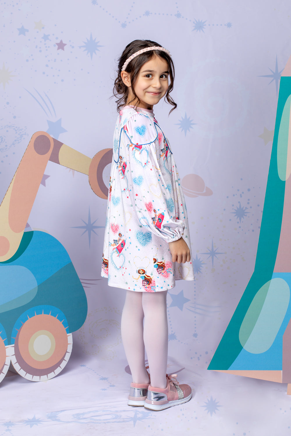 Velvet off-white Cosmic girls printed tunic with long sleeves