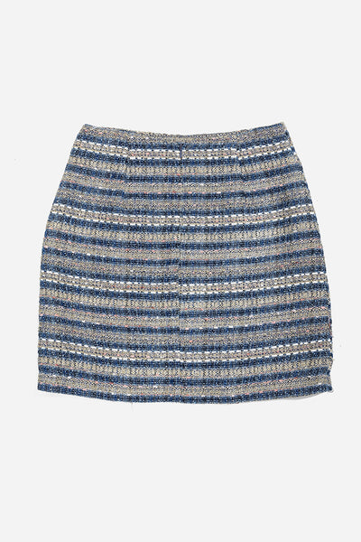 Blue tweed skirt with decorative fringes