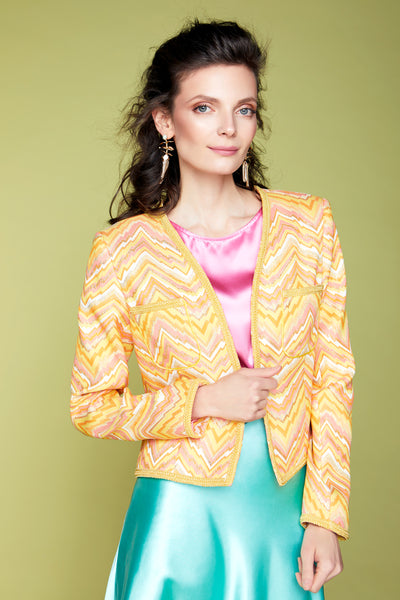 Jacquard cropped jacket with colorful print