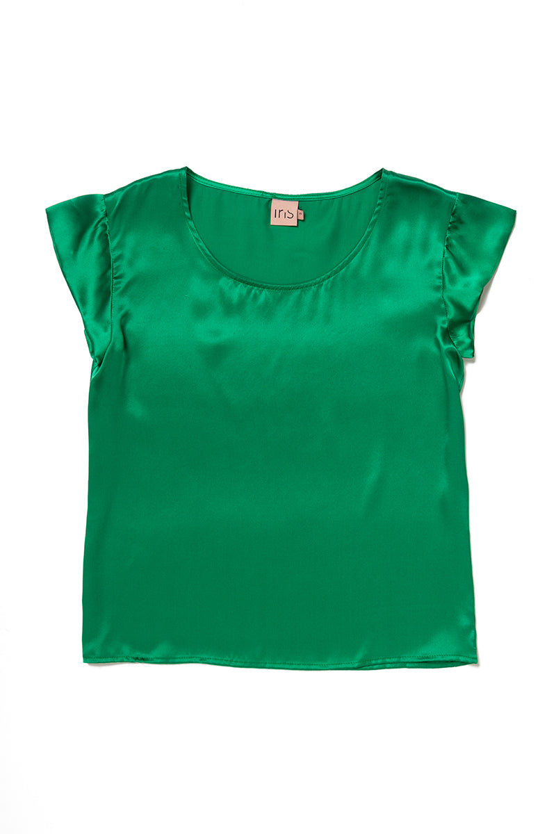 Green silk top