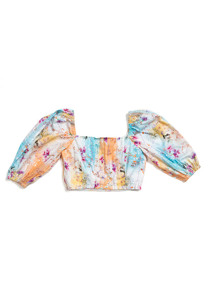 Top with voluminous sleeves with beautiful floral print