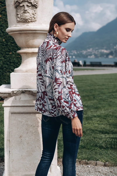 Burgundy shirt with abstract floral print