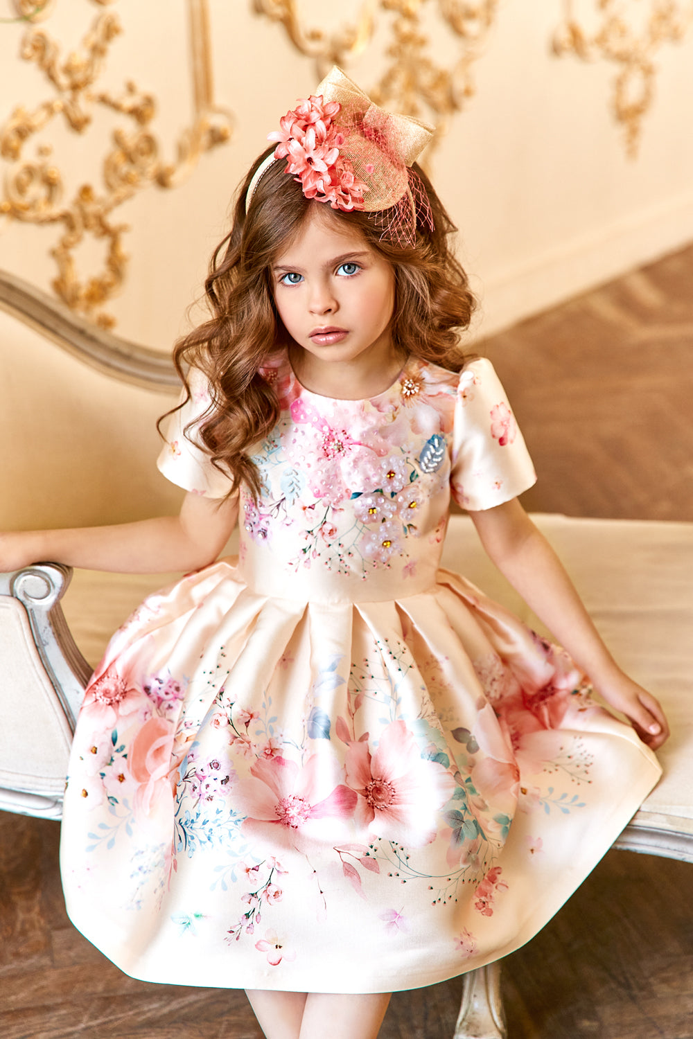 Ivory floral dress with hand-made embellishments