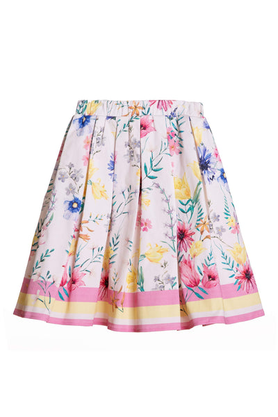 Light pink bright flowers satin cotton skirt