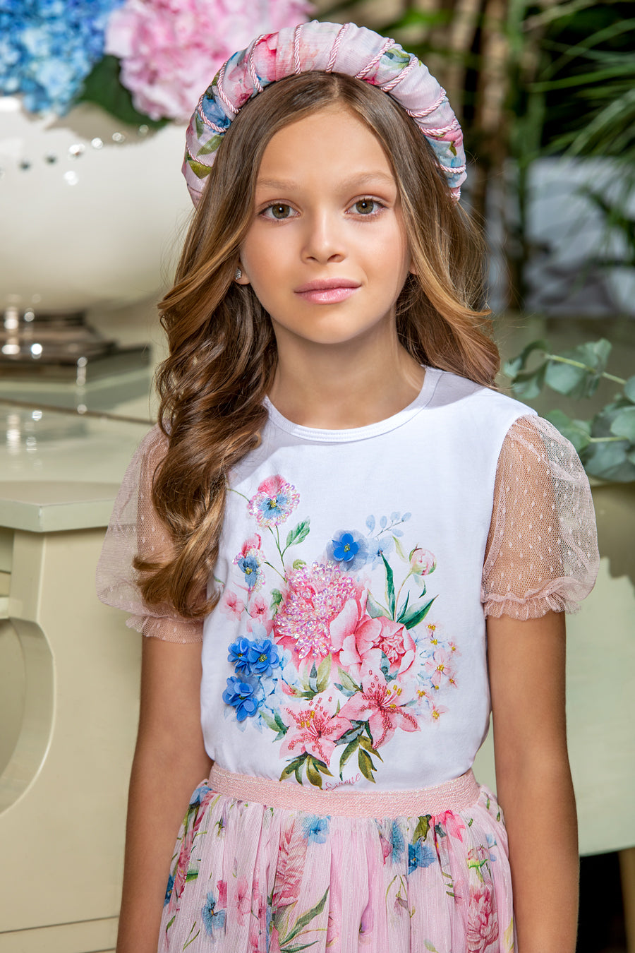 Pale pink floral chiffon skirt