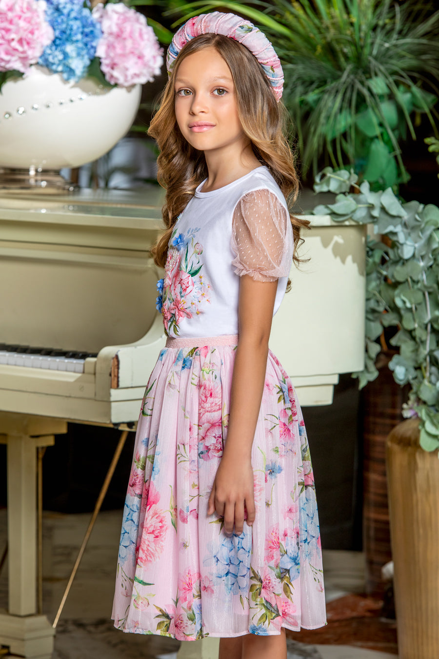Pale pink floral chiffon skirt
