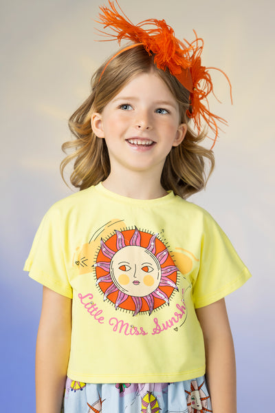 Pale yellow "Little Miss Sunshine" hand-embellished with Swarovski crystals t-shirt
