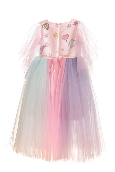 Pink unicorn dress with multi-color tulle and Swarovski crytsals