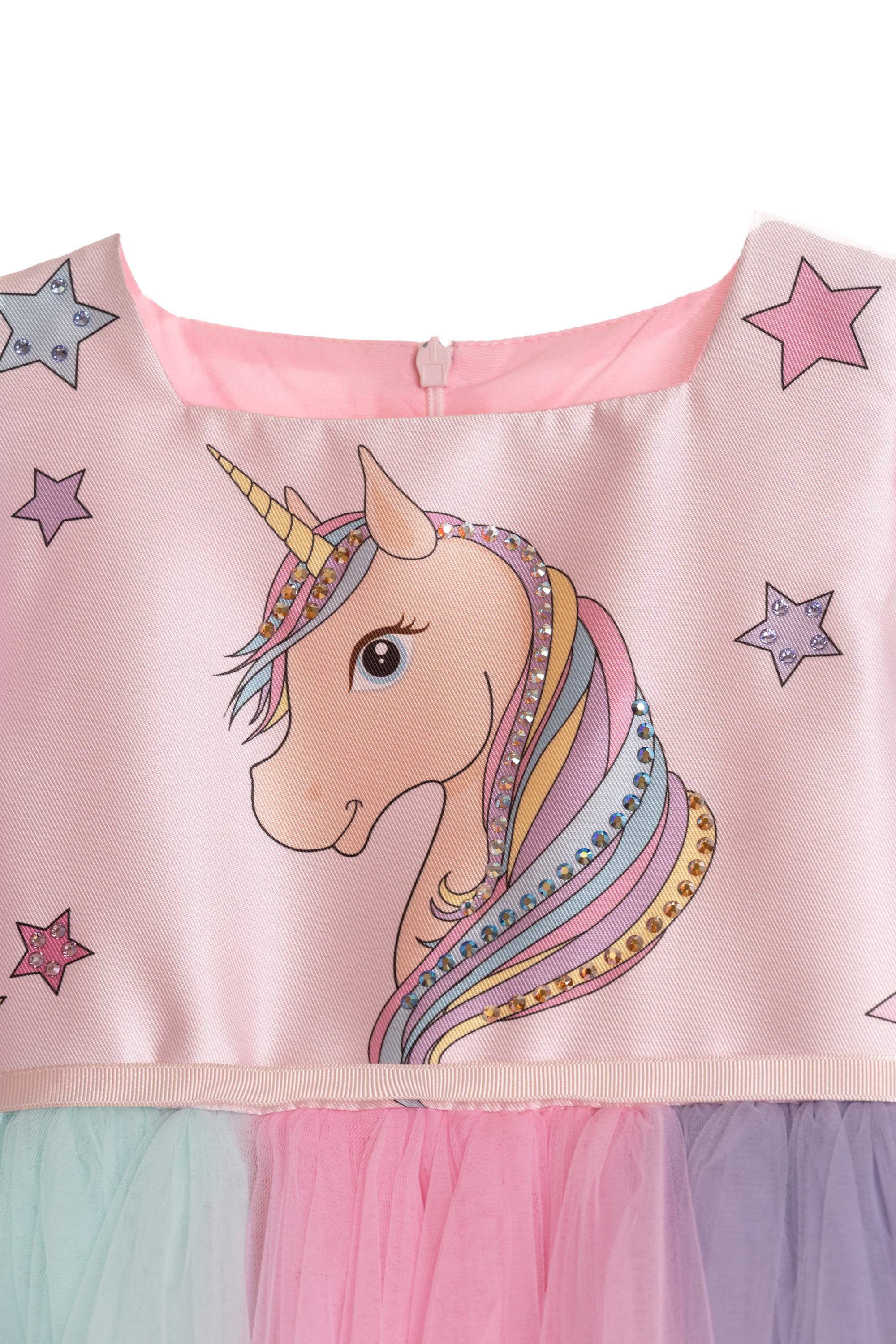 Pink unicorn dress with multi-color tulle and Swarovski crytsals
