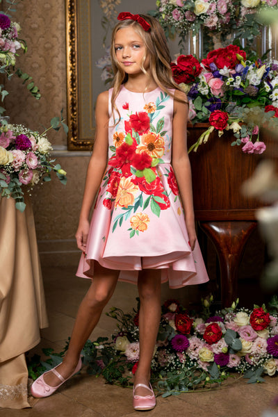 Pink floral dress with hand-made embellishments