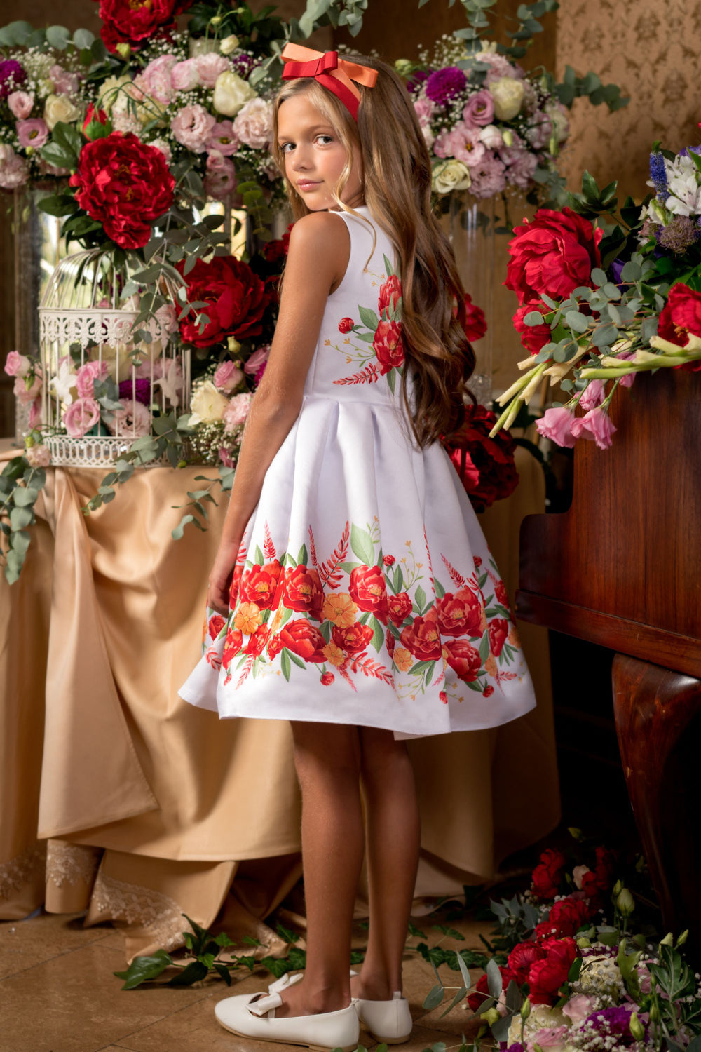 White floral dress with hand-made embellishments