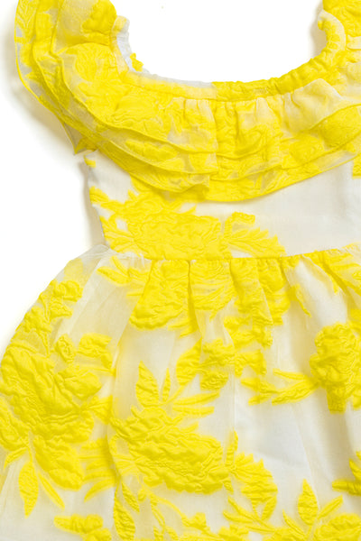 Yellow neon floral organza dress