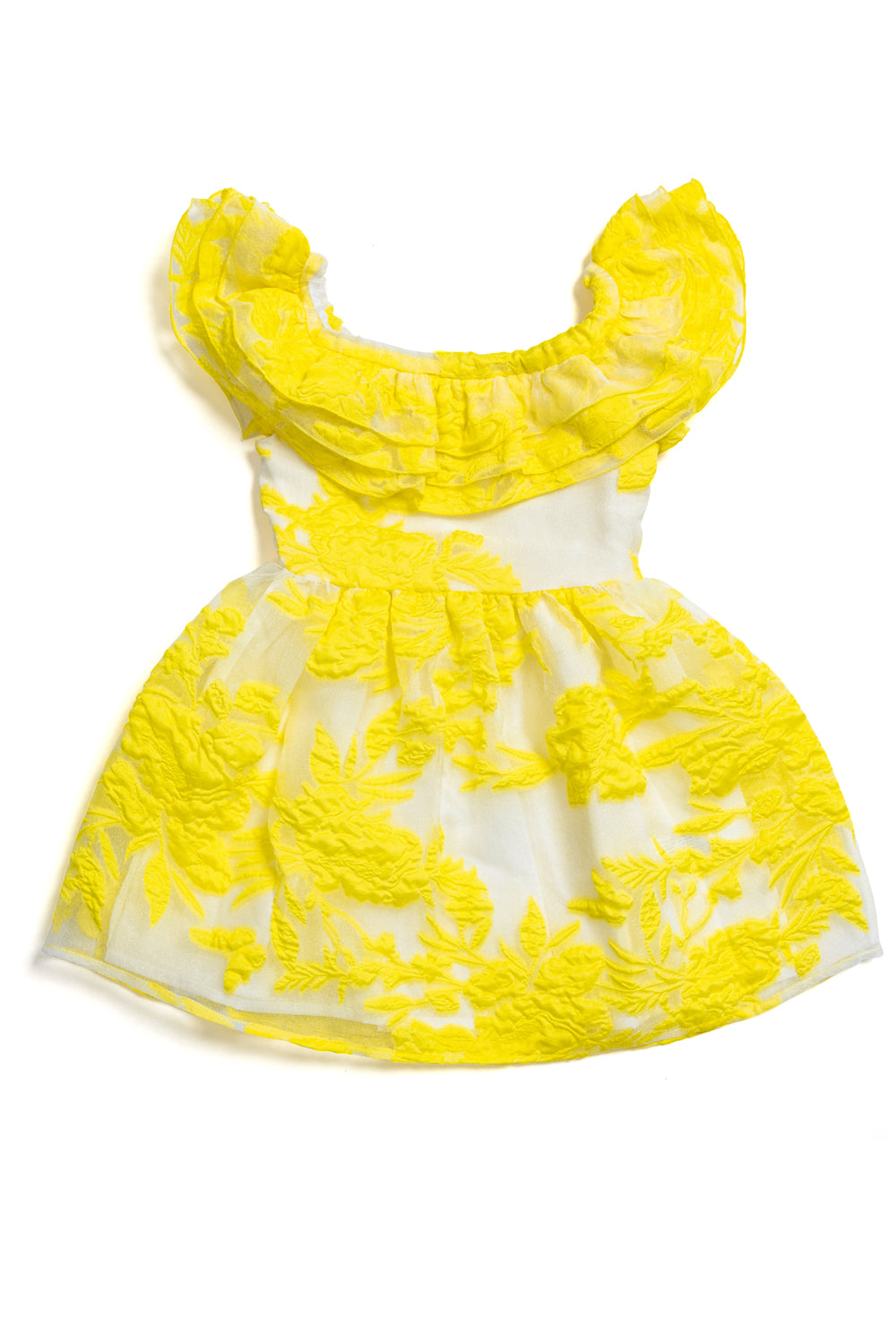 Yellow neon floral organza dress