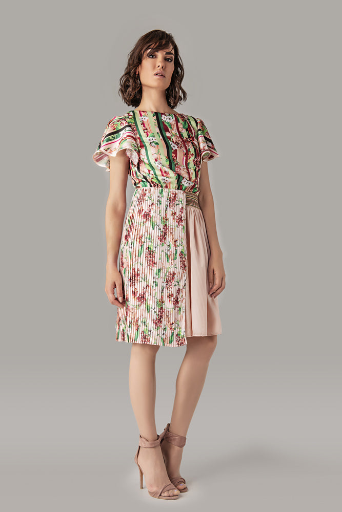 Freesia printed A-stymmetric dress